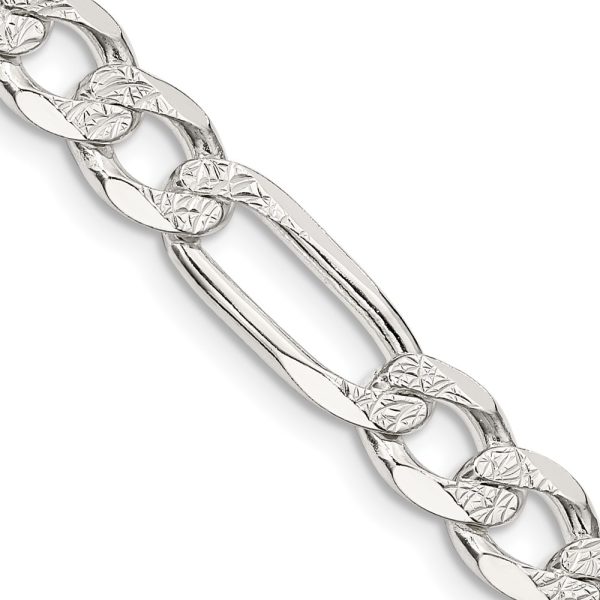 Sterling Silver 7.0mm Pav? Flat Figaro Chain