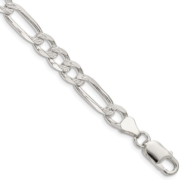 Sterling Silver 7.0mm Pav? Flat Figaro Chain