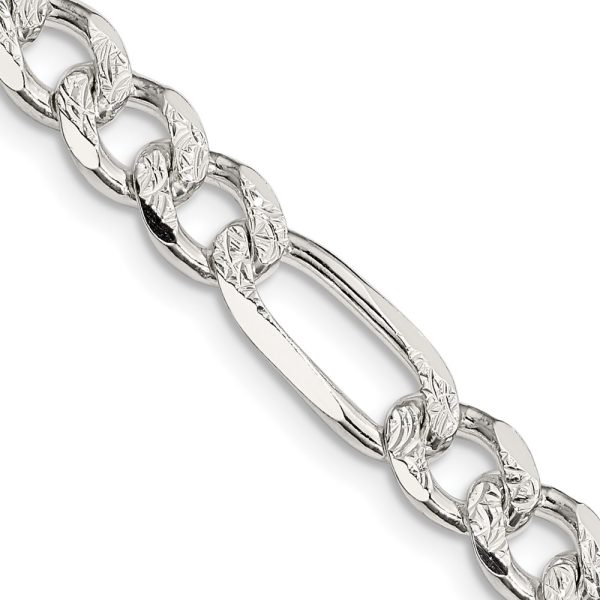 Sterling Silver 7.25mm Pave Flat Figaro Chain