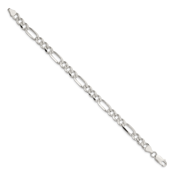 Sterling Silver 7.25mm Pave Flat Figaro Chain - Image 2