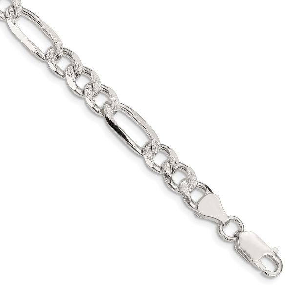 Sterling Silver 7.25mm Pave Flat Figaro Chain