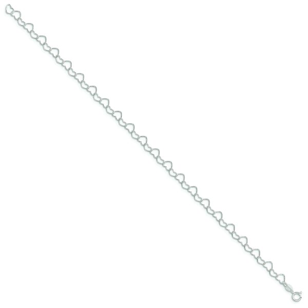 Sterling Silver 0.6mm Fancy Heart Link Anklet - Image 2