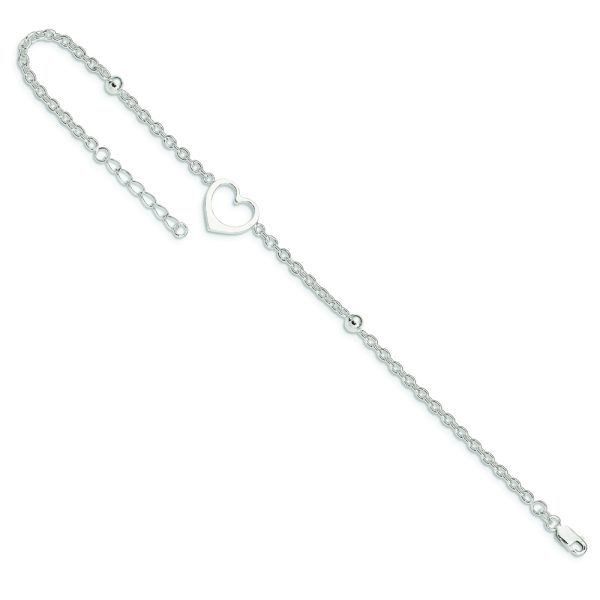 Sterling Silver 9in Plus 1 in ext Heart Anklet - Image 2