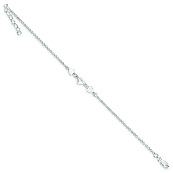 Sterling Silver 8 inch Plus 1in ext.Heart Link Anklet - Image 2