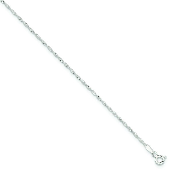 Sterling Silver 1.3mm Singapore 9in Plus 1in ext. Chain Anklet