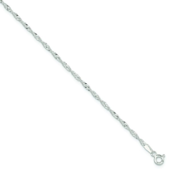 Sterling Silver 2mm Singapore 9in Plus 1in ext. Chain Anklet