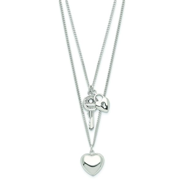 Sterling Silver 2-Strand Heart and Key Necklace - Image 2