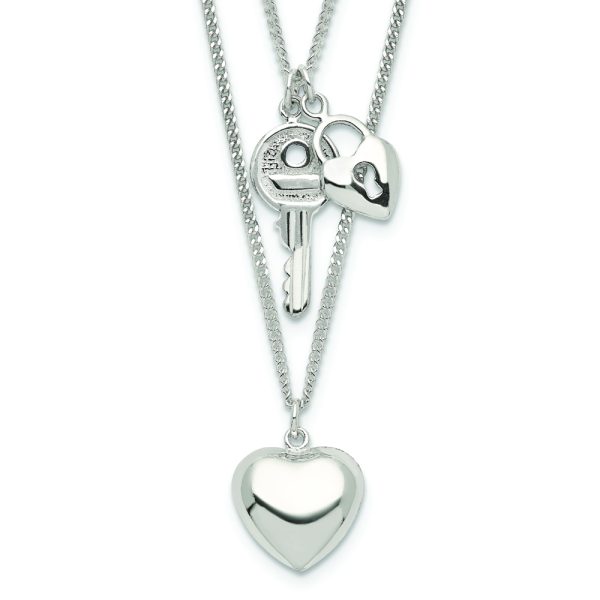 Sterling Silver 2-Strand Heart and Key Necklace