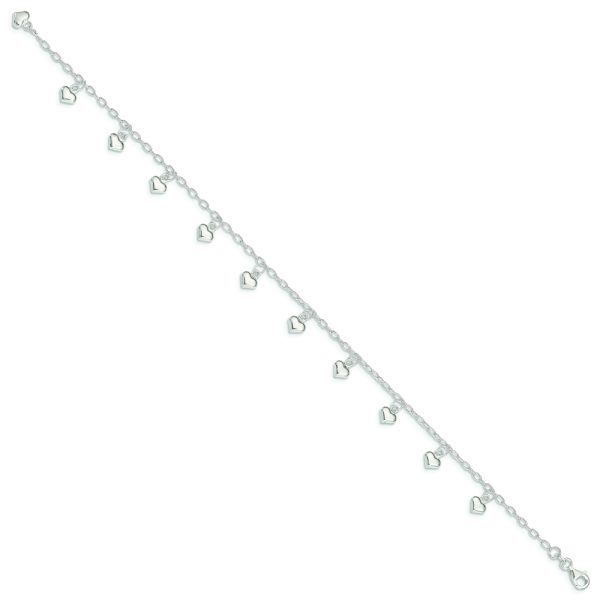 Sterling Silver Polished Puffed Heart Anklet - Image 2