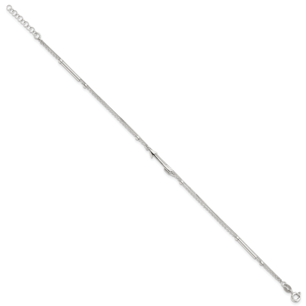 Sterling Silver 9in Plus 1in Ext. 2-strand Arrow and Bar Anklet - Image 2
