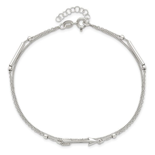 Sterling Silver 9in Plus 1in Ext. 2-strand Arrow and Bar Anklet - Image 3