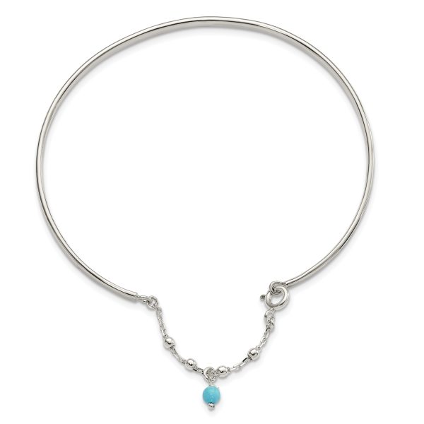 Sterling Silver Turquoise Bead Bangle Anklet - Image 2