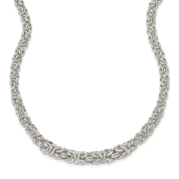 Sterling Silver Polished Byzantine Graduated Link Necklace - Image 2