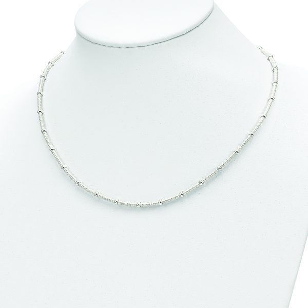 Sterling Silver Polished and Textured Beaded Necklace - Image 3