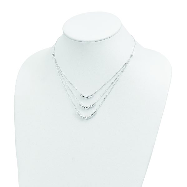 Sterling Silver Polished 3-Strand Beaded Necklace - Image 2