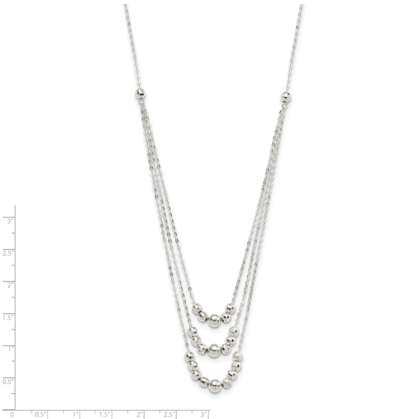 Sterling Silver Polished 3-Strand Beaded Necklace - Image 3