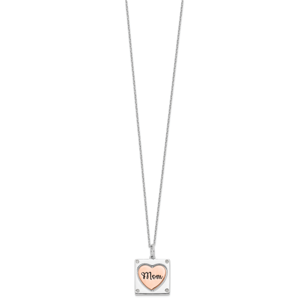 Sterling Silver RH-plated Rose-tone MOM/LOVE Heart Center Spins CZ w/2in ex - Image 2