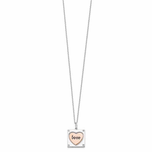 Sterling Silver RH-plated Rose-tone MOM/LOVE Heart Center Spins CZ w/2in ex - Image 3