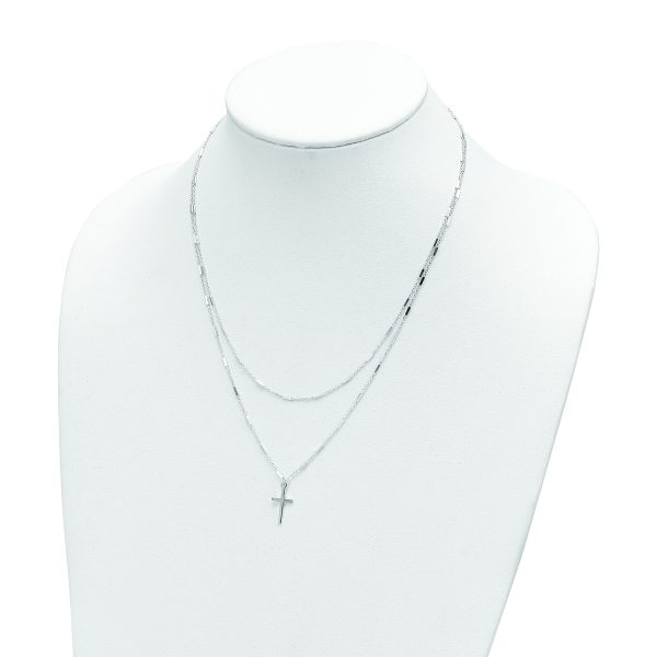 Sterling Silver Fancy Cross Double Strand Necklace - Image 2