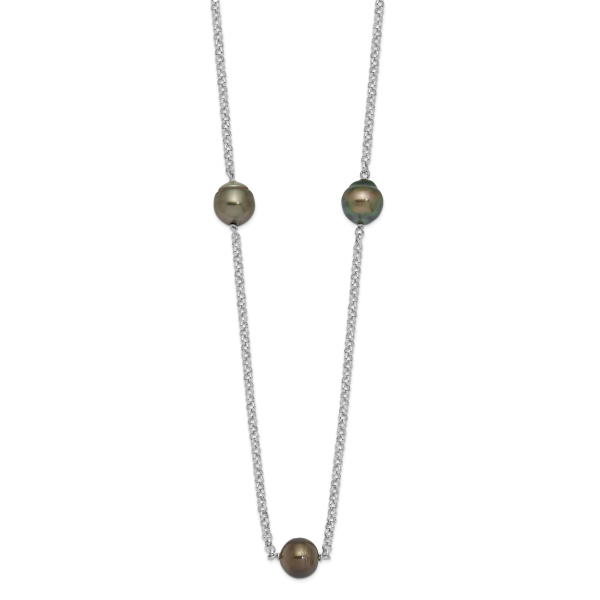 Sterling Silver Rhodium 8-9mm Baroque 5stat Tahit Saltwater Pearl Necklace - Image 2