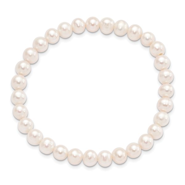 6-7mm White Semi-round Freshwater Cultured Pearl Stretch Bracelet - Image 2