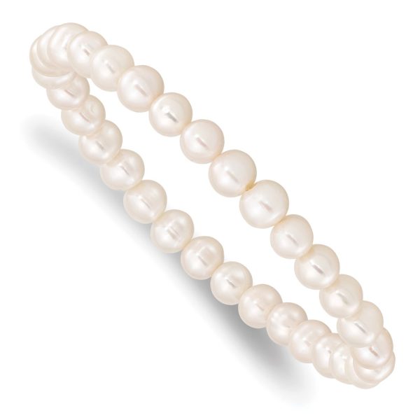 6-7mm White Semi-round Freshwater Cultured Pearl Stretch Bracelet