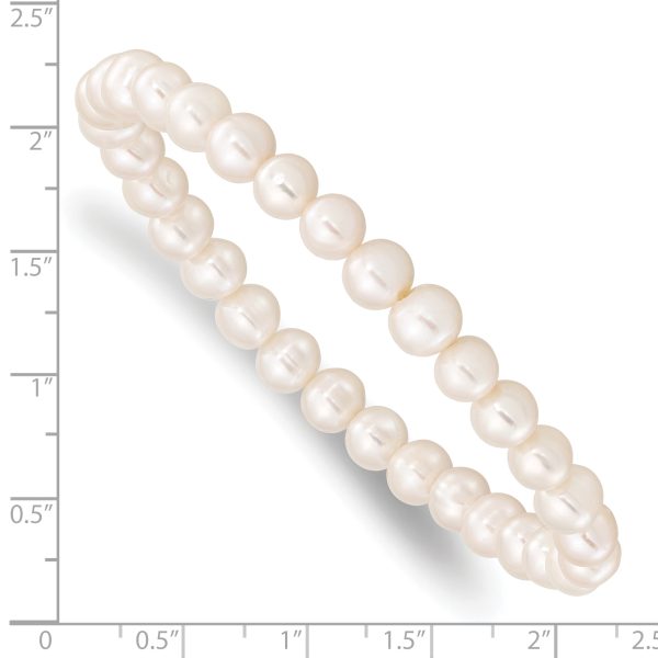 6-7mm White Semi-round Freshwater Cultured Pearl Stretch Bracelet - Image 3