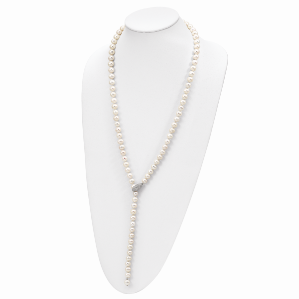 Sterling Silver Rhod-pl 9-10mm White Near-Round FWC Pearl Adj Necklace - Image 3