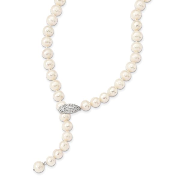 Sterling Silver Rhod-pl 9-10mm White Near-Round FWC Pearl Adj Necklace