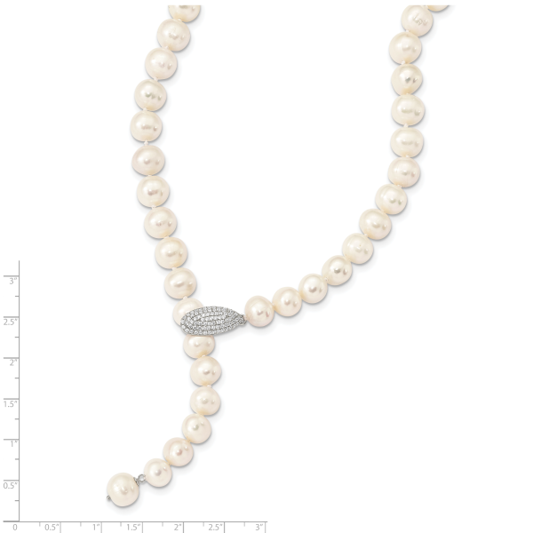 Sterling Silver Rhod-pl 9-10mm White Near-Round FWC Pearl Adj Necklace - Image 2