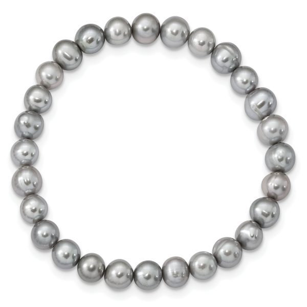 Sterling Silver Rh-p 7-8mm Grey FWC Pearl Earring Bracelet Necklace Set - Image 3