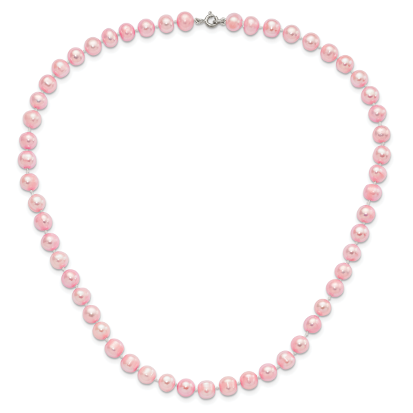 Sterling Silver Rh-p 7-8mm Pink FWC Pearl Earring Bracelet Necklace Set - Image 3