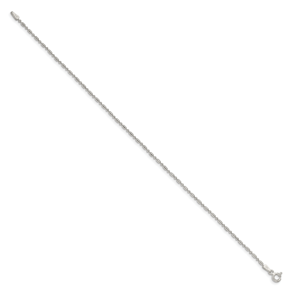 Sterling Silver 1.5mm Fancy Beaded Chain Anklet - Image 2