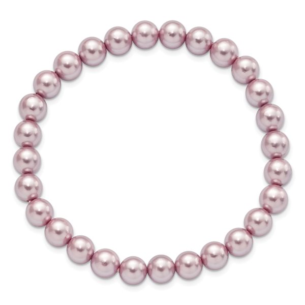 Majestik 7-8mm Purple Imitation Shell Pearl Stretch Bracelet - Image 2