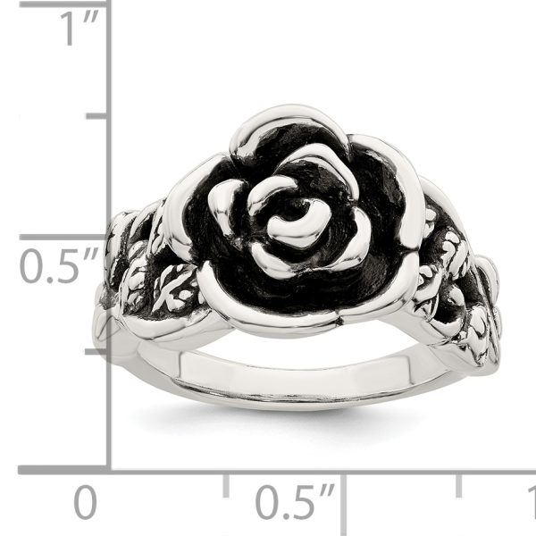 Sterling Silver Antiqued Rose Flower Ring - Image 2