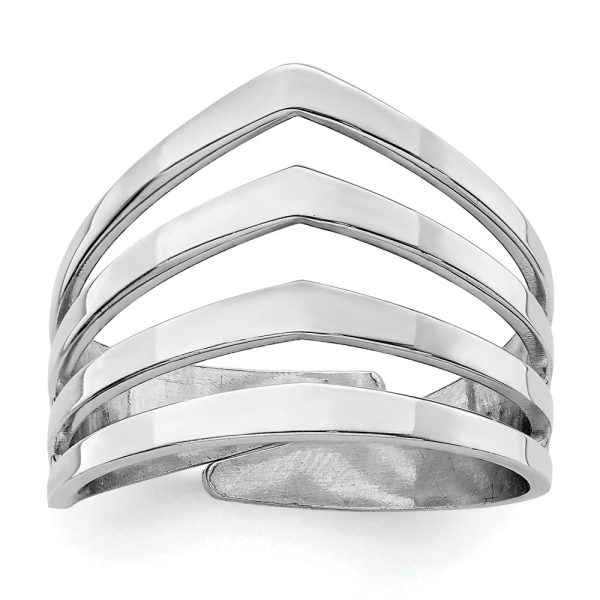 Sterling Silver Rhod. Polished Four V Band Adjustable Ring