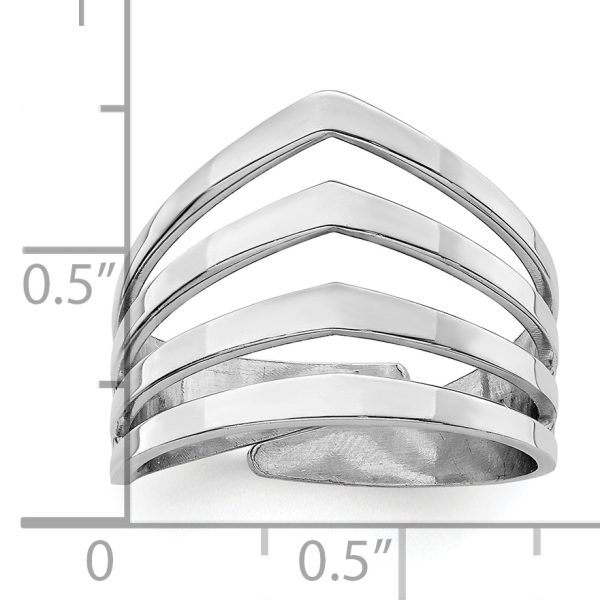 Sterling Silver Rhod. Polished Four V Band Adjustable Ring - Image 3