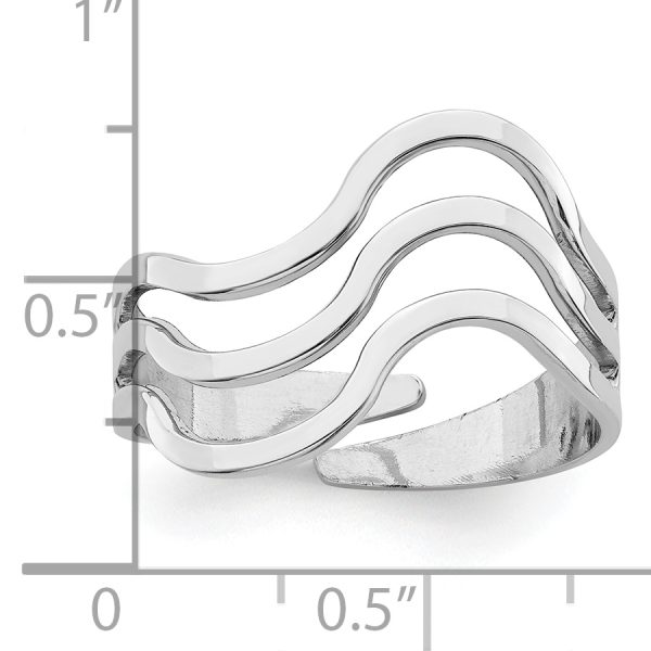 Sterling Silver Rhod. Polished Wavy Adjustable Ring - Image 3