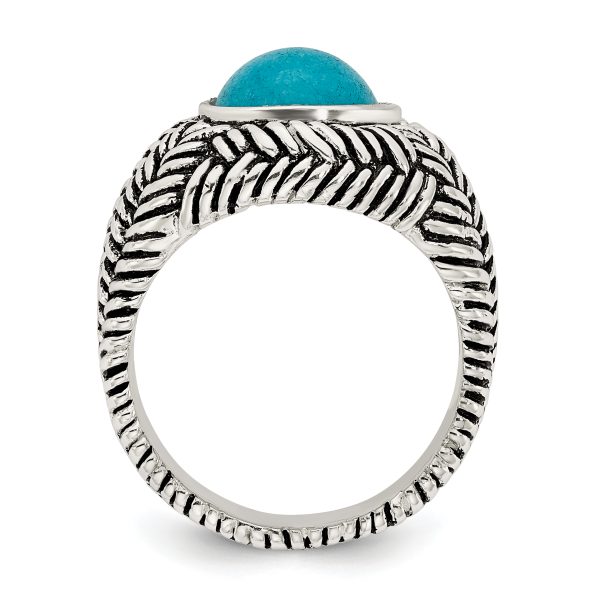 Sterling Silver Oxidized Imitation Turquoise Ring - Image 2