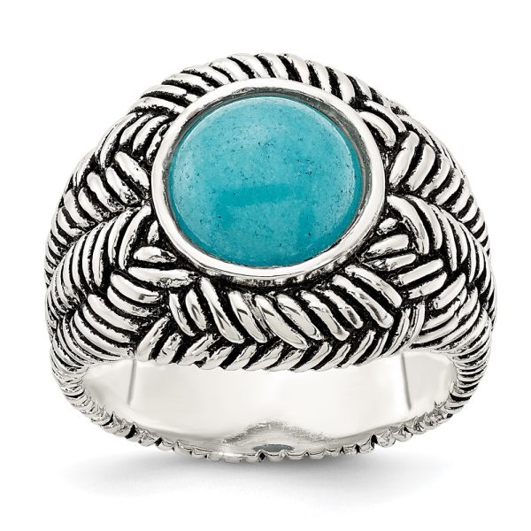 Sterling Silver Oxidized Imitation Turquoise Ring