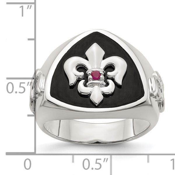 Sterling Silver .03Ruby/Black Agate Fleur de Lis Ring - Image 3