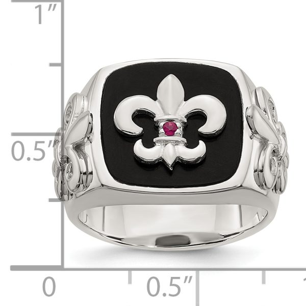 Sterling Silver .03Ruby/Black Agate Fleur de Lis Ring - Image 3