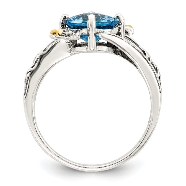 Sterling Silver w/14K Leaves Round 1.92BT LS Blue Topaz Ring - Image 2