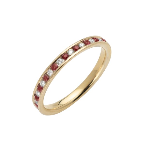 14KY 0.11CTW DIAMOND & RUBY STACKABLE RING