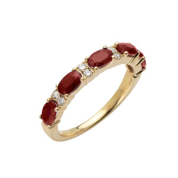 14KY 0.15CTW DIAMOND & RUBY LADIES BAND RING