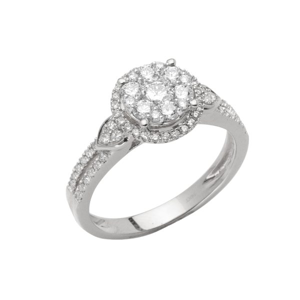 14KW 0.80CTW DIAMOND CLUSTER FLOWER LADIES RING W/