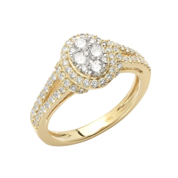 14KY 1.00CTW DIAMOND OVAL CLUSTER RING - SINGLE