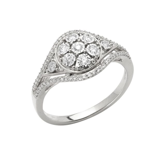 14KW 0.35CTW DIAMOND CLUSTER FLOWER SHAPED RING