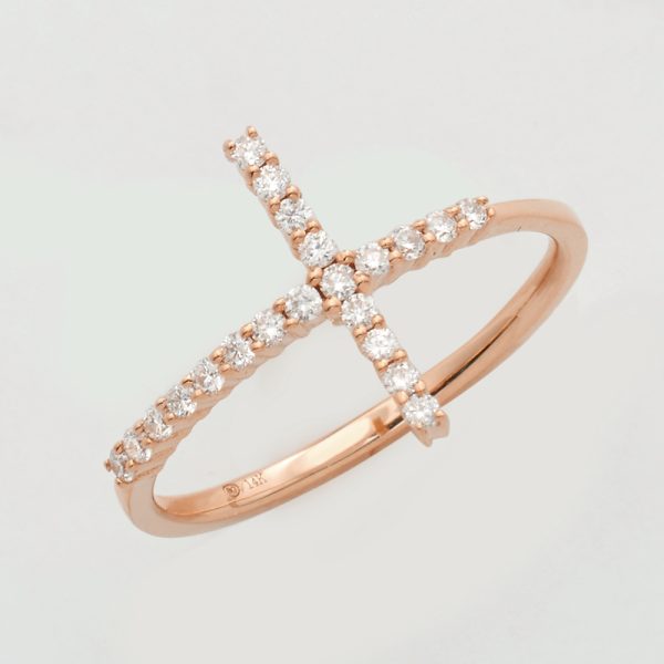 14KR 0.25CTW DIAMOND PRONG SET SIDEWAYS CROSS RING