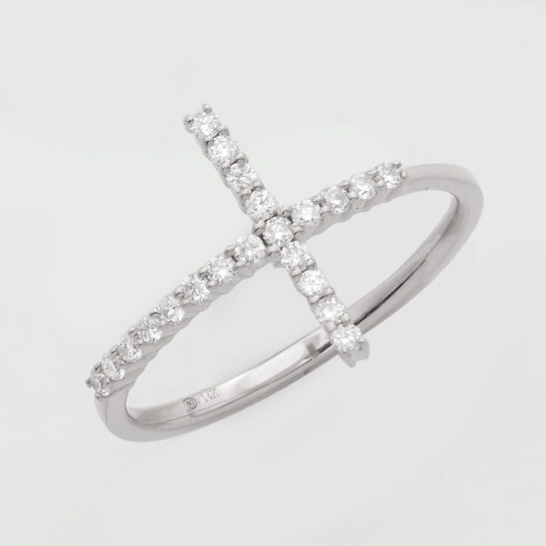 14KW 0.25CTW DIAMOND PRONG SET SIDEWAYS CROSS RING